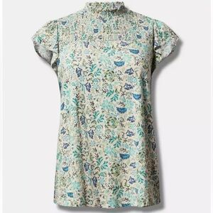 Torrid size 3 Cotton Modal Jersey Smocked Mock Neck Top Blue and Green